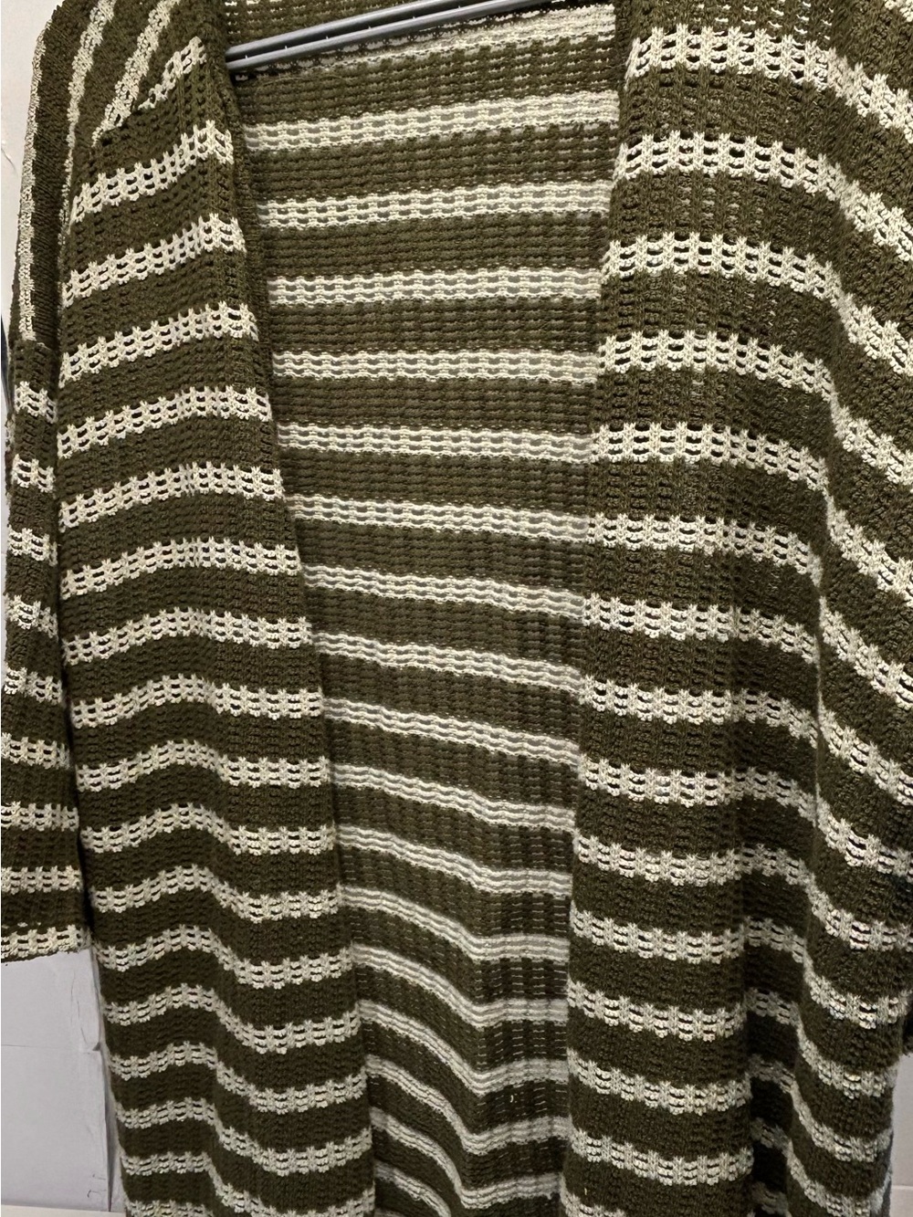 Torrid Olive Striped Hooded Open Front Cardigan Sweater Size 0 - Picture 2 of 4